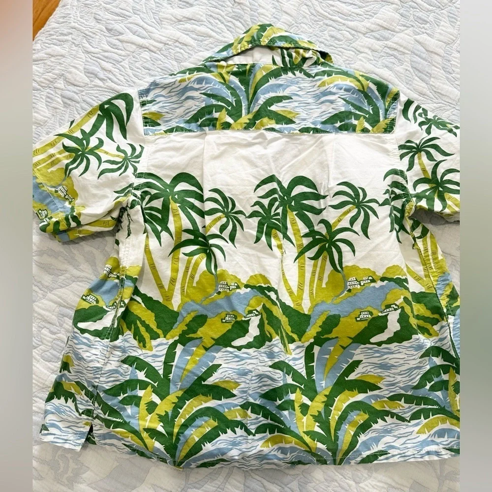 Gap 3T boy button down vacation short sleeve shirt toddler palm trees Hawaiian